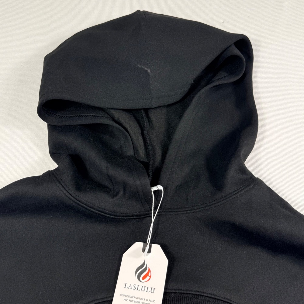 LASLULU Ultra Cropped Hoodie Size S Black Front Cutout Long Sleeve Sweatshirt - Picture 6 of 8